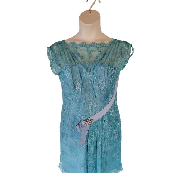 Samy Gicherman Couture Blue Lace MOB Cocktail Dress XL - Picture 3 of 6